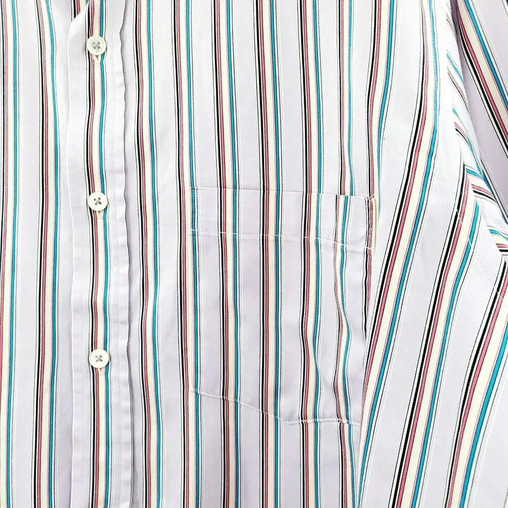 Bugatchi UOMO Classic Fit Purple Pinstripe Long Sleeve Button Up Shirt Men's XL